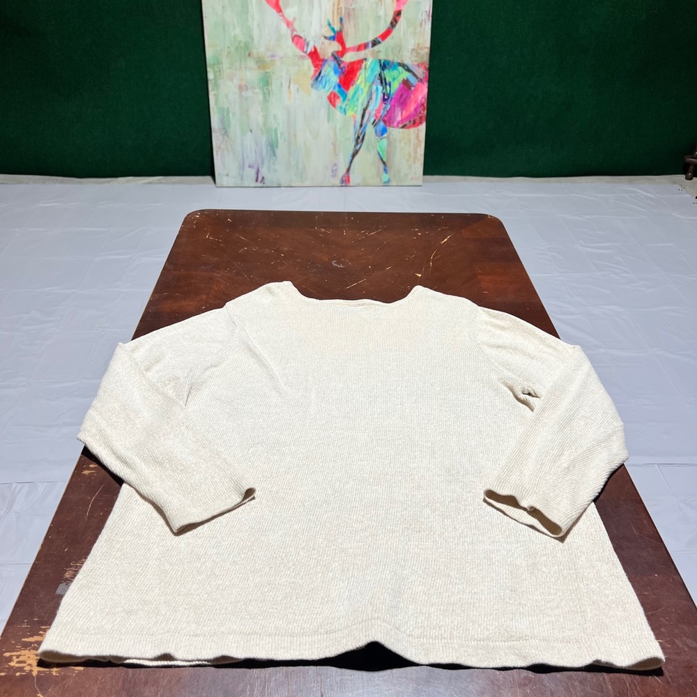 Blair Women Oatmeal Floral Embroidered Ramie Cotton Knit Sweater L Large Vintage - Picture 11 of 11